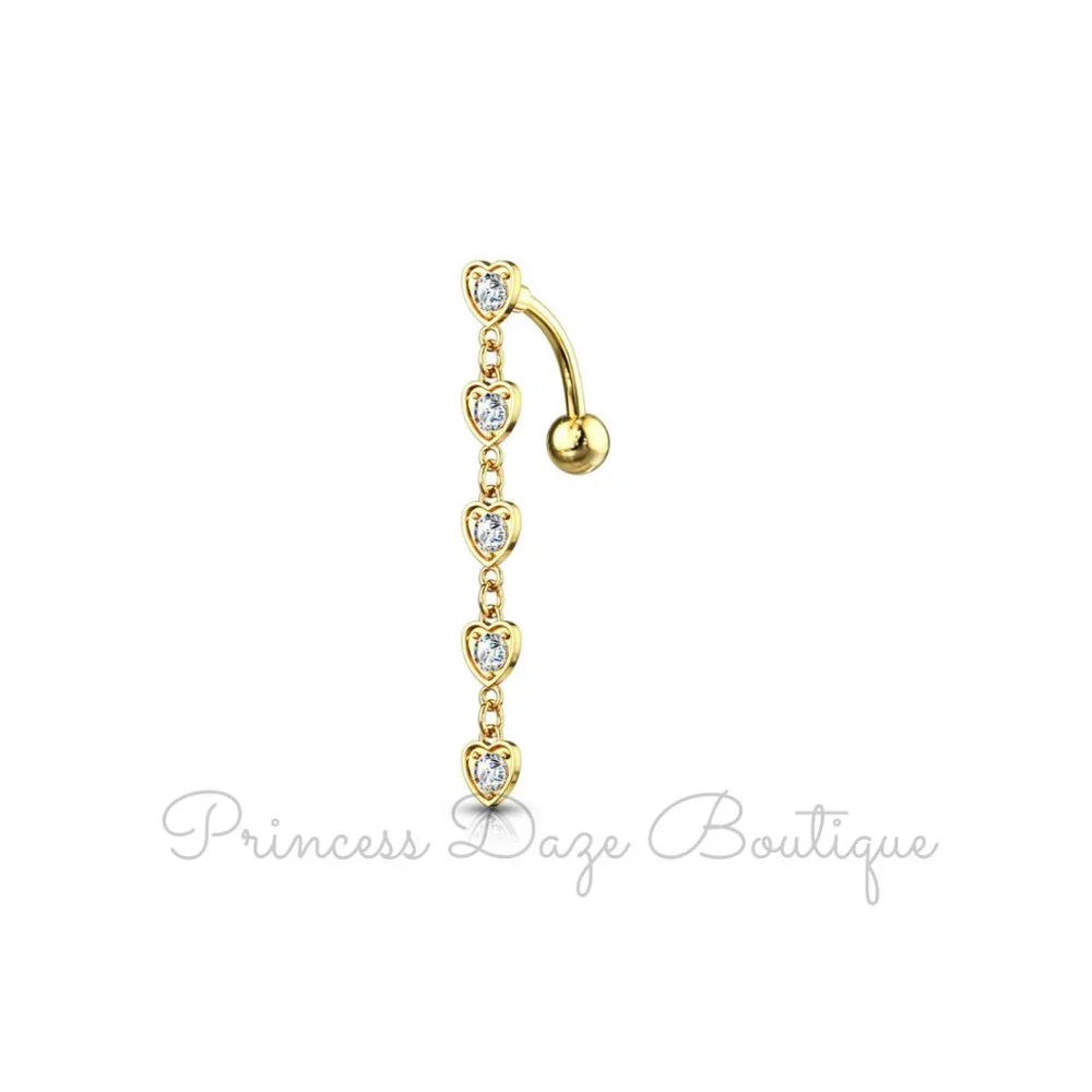 Gold Diamond Heart Dangle‎ Belly Button Ring